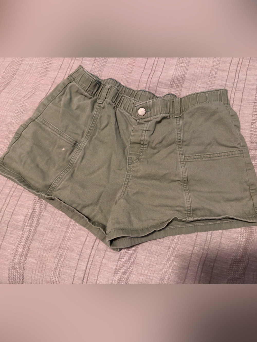Girls' Casual Olive Utility Shorts with Elastic Waist